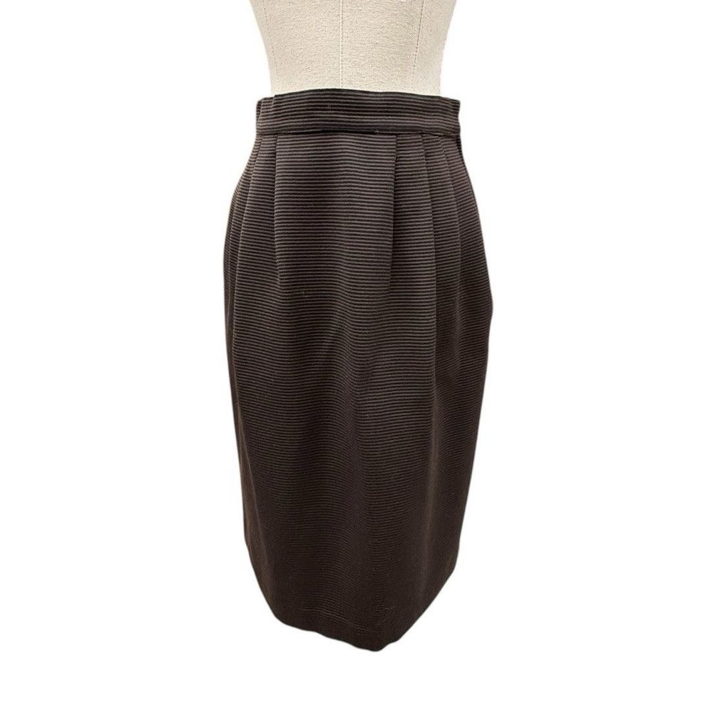 Max Mara Brown Ribbed Wool Pleated Skirt Made in Italy Size 8